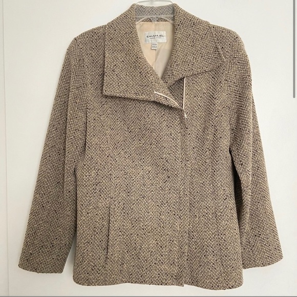 Emanuel Ungaro Wool Tweed Jacket Tan Size 8 - Picture 1 of 6
